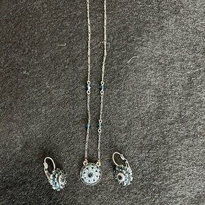 Necklace and earring set; blue stones